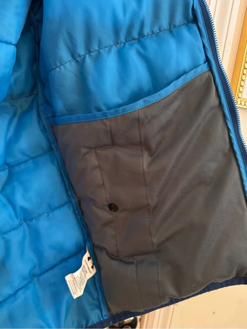 Under Armour Boys Pronto Colorblock Puffer Jacket Youth Large YLG Blue Gray Coat